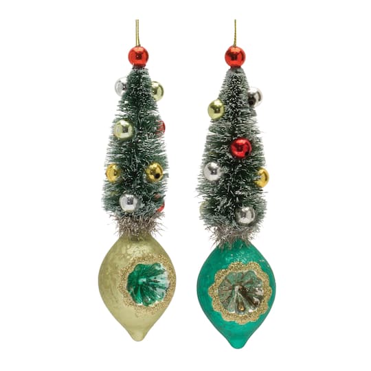12ct. 6.5" Pine Tree Reflector Drop Ornament Set By Melrose in Green/Gold/Red | Michaels®